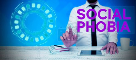 Photo for Text sign showing Social Phobia, Business overview overwhelming fear of social situations that are distressing - Royalty Free Image