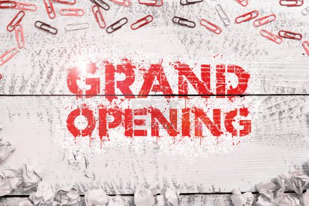 Photo for Conceptual display Grand Opening, Word Written on Ribbon Cutting New Business First Official Day Launching - Royalty Free Image