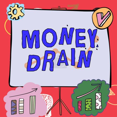 Photo for Text caption presenting Money Drain, Word Written on To waste or squander money Spend money foolishly or carelessly - Royalty Free Image