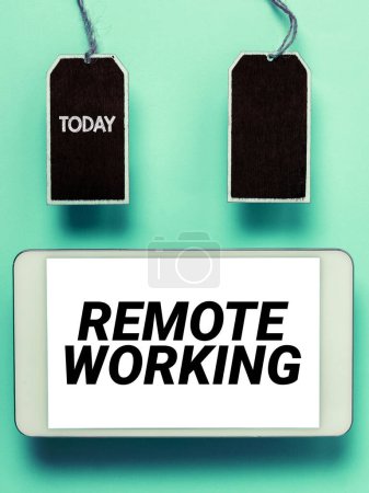 Photo for Writing displaying text Remote Working, Conceptual photo situation in which an employee works mainly from home - Royalty Free Image