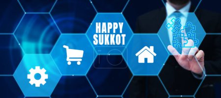Foto de Texto que muestra inspiración Happy Sukkot, Foto conceptual Irlanda celebración verde amuletos de la suerte y tréboles - Imagen libre de derechos