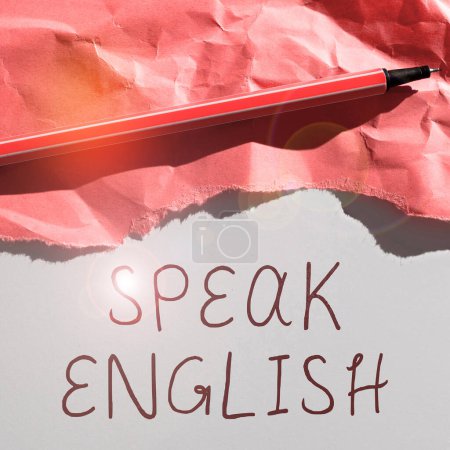 Foto de Señal que muestra Habla Inglés, Concepto de negocios Estudia otra lengua extranjera Cursos verbales en línea - Imagen libre de derechos