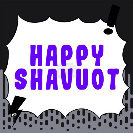 Téléchargez les photos : Signe écrit à la main Happy Shavuot, idée d'entreprise fête juive commémorant la révélation des dix commandements - en image libre de droit