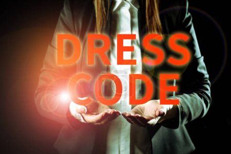 Photo for Hand writing sign Dress Code, Business idea an accepted way of dressing for a particular occasion or group - Royalty Free Image
