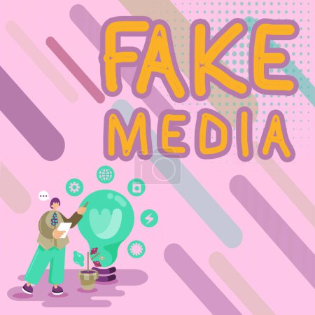 Foto de Texto que muestra inspiración Fake Media, Concept meaning Una formación sostenida por brodcasters en la que no podemos confiar - Imagen libre de derechos
