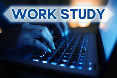 Photo for Sign displaying Work Study, Business overview college program that enables students to work part-time - Royalty Free Image