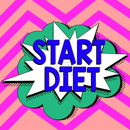 Foto de Señal de escritura a mano Start Diet, Palabra para comida de curso especial a la que la persona se restringe - Imagen libre de derechos