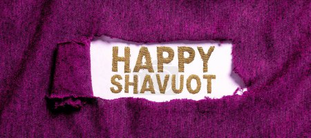 Photo for Text caption presenting Happy Shavuot, Word Written on Jewish holiday commemorating of the revelation of the Ten Commandments - Royalty Free Image