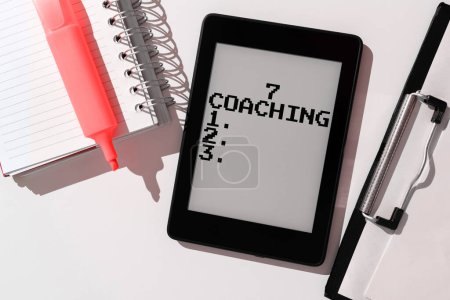 Photo for Hand writing sign 7 Coaching, Internet Concept Refers to a number of figures regarding business to be succesful - Royalty Free Image