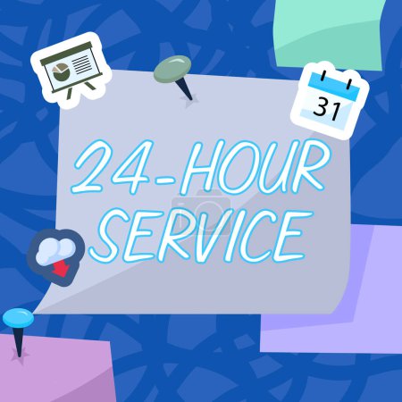Foto de Señal de texto que muestra el servicio de 24 horas, servicio de enfoque de negocios que está disponible en cualquier momento y generalmente todos los días - Imagen libre de derechos