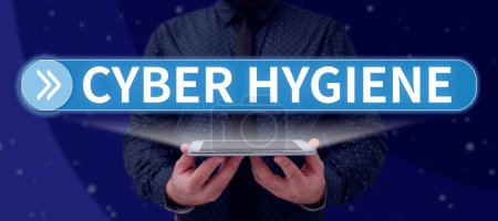 Téléchargez les photos : Affichage conceptuel Cyber Hygiène, Internet Mesures conceptuelles que les utilisateurs d'ordinateurs prennent pour améliorer leur cybersécurité - en image libre de droit