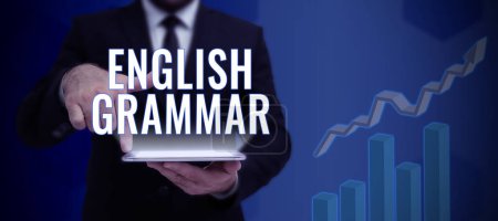 Téléchargez les photos : Affichage de signes Grammaire anglaise, cours d'approche des affaires couvrent tous les niveaux de parler et d'écrire en anglais - en image libre de droit