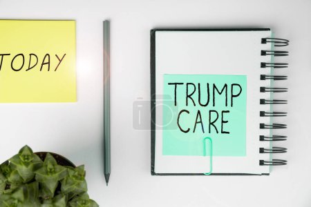 Photo for Writing displaying text Trump Care, Business approach refers to replacement for Affordable Care Act in united states - Royalty Free Image