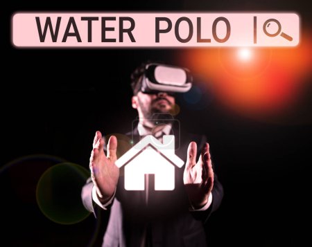Foto de Letrero de escritura a mano Polo Acuático, idea de negocio competitivo deporte de equipo jugado en el agua entre dos equipos - Imagen libre de derechos