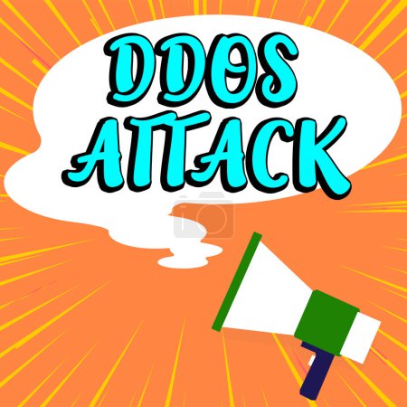 Téléchargez les photos : Légende textuelle présentant Ddos Attack, l'auteur de l'approche commerciale cherche à rendre les ressources réseau indisponibles - en image libre de droit