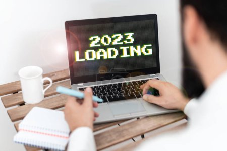 Photo for Text sign showing 2023 Loading, Conceptual photo Advertising the upcoming year Forecasting the future event - Royalty Free Image
