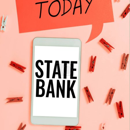 Téléchargez les photos : Affichage conceptuel State Bank, Internet Concept généralement une institution financière agréée par un État. - en image libre de droit
