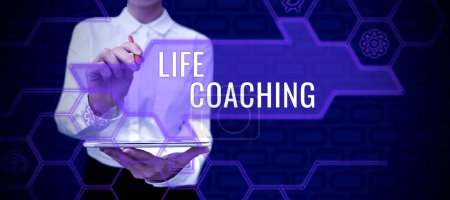 Photo for Sign displaying Life Coaching, Business approach Improve Lives by Challenges Encourages us in our Careers - Royalty Free Image