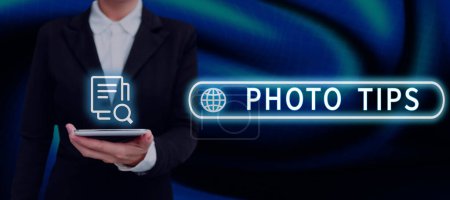 Photo for Conceptual display Photo Tips, Business idea Suggestions to take good pictures Advices for great photography - Royalty Free Image