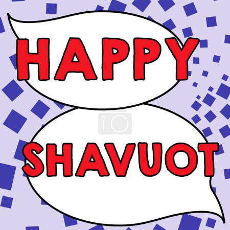 Foto de Texto conceptual Happy Shavuot, Palabra para la fiesta judía que conmemora la revelación de los Diez Mandamientos - Imagen libre de derechos