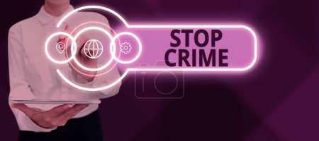 Photo for Inspiration showing sign Stop Crime, Word for the effort or attempt to reduce and deter crime and criminals - Royalty Free Image