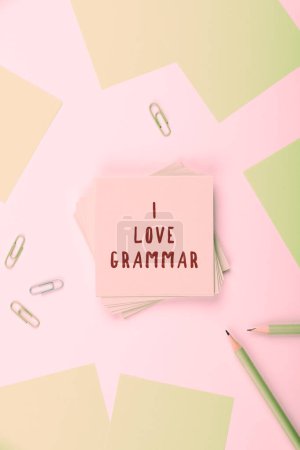 Photo for Conceptual caption I Love Grammar, Word for act of admiring system and structure of language - Royalty Free Image