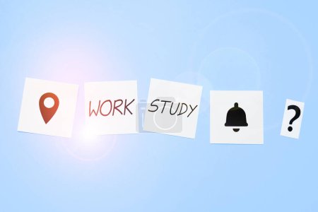 Photo for Text sign showing Work Study, Internet Concept college program that enables students to work part-time - Royalty Free Image