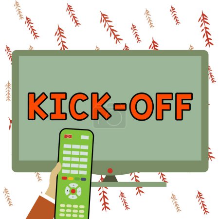 Foto de Text showing inspiration Kick Off, Business idea start or resumption of football match in which player kicks ball - Imagen libre de derechos