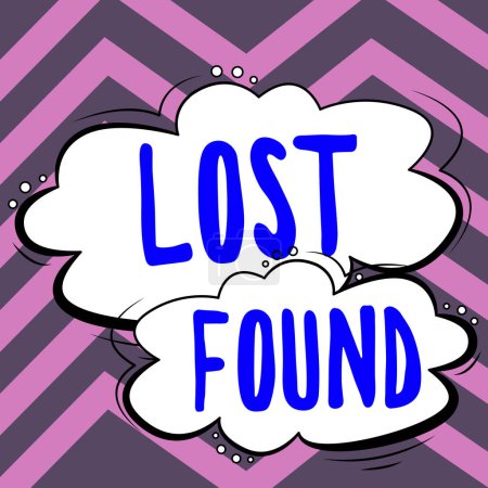 Foto de Text sign showing Lost Found, Internet Concept Things that are left behind and may retrieve to the owner - Imagen libre de derechos