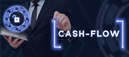 Foto de Conceptual caption Cash Flow, Word Written on actual cash that can be applied to a credit card bill and received - Imagen libre de derechos