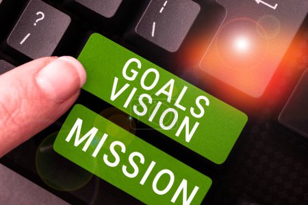 Foto de Conceptual caption Goals Vision Mission, Business approach practical planning process used to help community group - Imagen libre de derechos