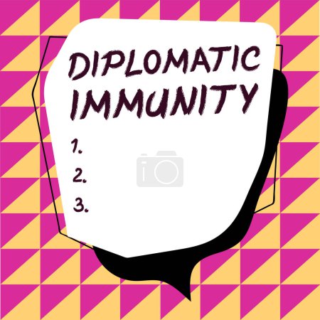 Téléchargez les photos : Sign displaying Diplomatic Immunity, Word Written on law that gives foreign diplomats special rights in the country they are working - en image libre de droit