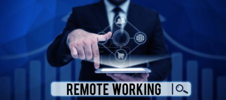 Photo for Sign displaying Remote Working, Word for situation in which an employee works mainly from home - Royalty Free Image
