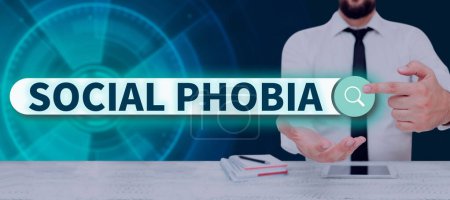 Photo for Text sign showing Social Phobia, Word for overwhelming fear of social situations that are distressing - Royalty Free Image