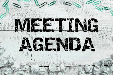 Photo for Text sign showing Meeting Agenda, Concept meaning An agenda sets clear expectations for what needs to a meeting - Royalty Free Image