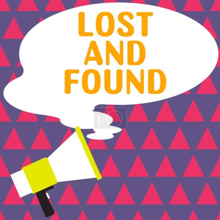 Téléchargez les photos : Inspiration montrant le signe Lost And Found, Concept signifiant Lieu où vous pouvez trouver des choses oubliées Service de recherche - en image libre de droit