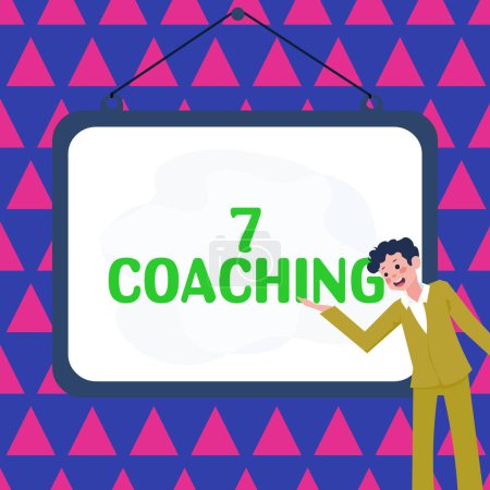 Foto de Text sign showing 7 Coaching, Business showcase Refers to a number of figures regarding business to be succesful - Imagen libre de derechos