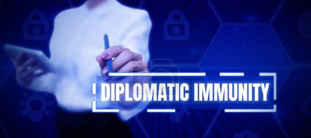 Téléchargez les photos : Text caption presenting Diplomatic Immunity, Word for law that gives foreign diplomats special rights in the country they are working - en image libre de droit