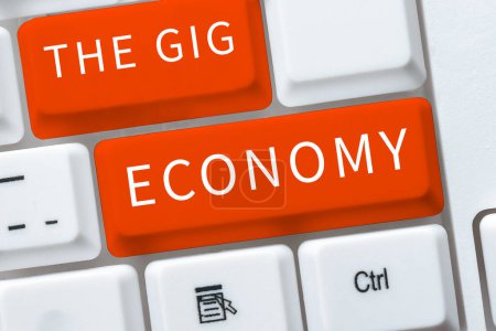 Téléchargez les photos : Affiche The Gig Economy, Business showcase Marché des contrats à court terme travail indépendant temporaire - en image libre de droit