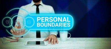 Photo for Writing displaying text Personal Boundaries, Business approach something that indicates limit or extent in interaction with personality - Royalty Free Image