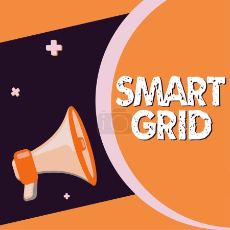 Téléchargez les photos : Sign displaying Smart Grid, Business overview includes of operational and energy measures including meters - en image libre de droit