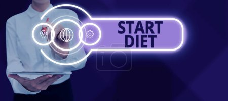 Foto de Texto que muestra inspiración Inicio Dieta, Internet Concepto comida de curso especial a la que la persona se restringe - Imagen libre de derechos