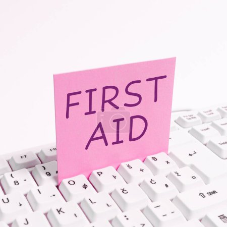 Photo for Hand writing sign First Aid, Business overview Practise of healing small cuts that no need for medical training - Royalty Free Image