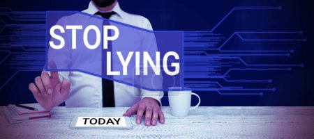 Photo for Inspiration showing sign Stop Lying, Business concept put an end on chronic behavior of compulsive or habitual lying - Royalty Free Image