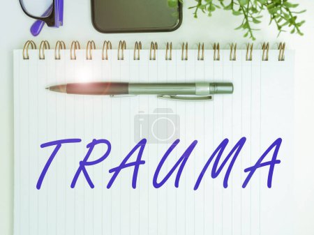 Foto de Text caption presenting Trauma, Concept meaning deeply distressing or disturbing experience Physical injury - Imagen libre de derechos