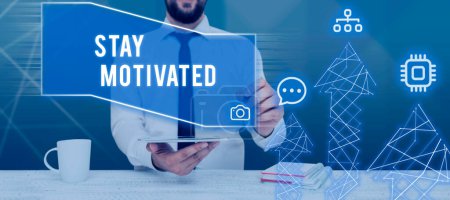 Foto de Text caption presenting Stay Motivated, Conceptual photo Reward yourself every time you reach a goal with knowledge - Imagen libre de derechos