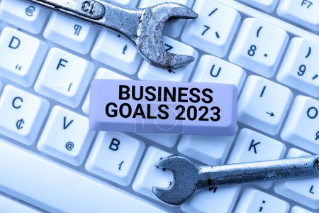 Photo for Writing displaying text Business Goals 2023, Business concept Advanced Capabilities Timely Expectations Goals - Royalty Free Image