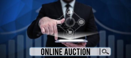 Handwriting text Online Auction, Word for process of buying and selling goods or services online