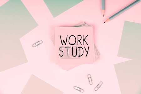 Photo for Text sign showing Work Study, Business concept college program that enables students to work part-time - Royalty Free Image