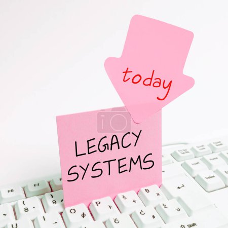 Téléchargez les photos : Handwriting text Legacy Systems, Business approach old method technology computer system or application program - en image libre de droit